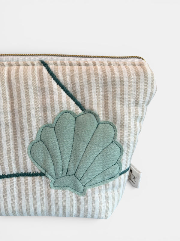 Clam Shell Bikini Bag on Natural & White with Mint
