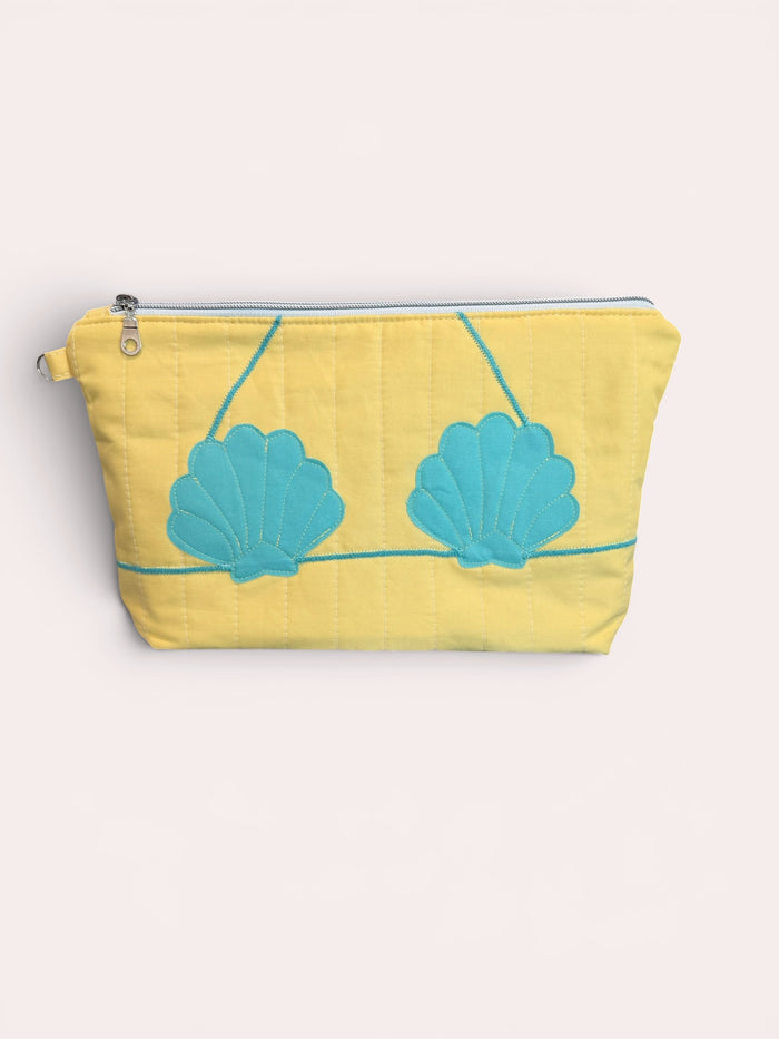 Aqua Clam Shell Bikini Bag on Butter Yellow