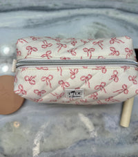 Handmade Quilted Makeup Bag | Pink Bows Travel Pouch | Zippered Toiletry Bag | Machine Washable