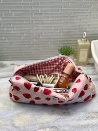 Quilted Strawberry Hairtools Bag | Dyson Travel Pouch | Zippered Cosmetic Toiletry Bag