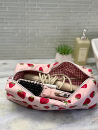 Quilted Strawberry Hairtools Bag | Dyson Travel Pouch | Zippered Cosmetic Toiletry Bag