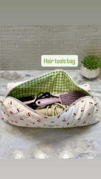Quilted Hair Tools Travel Bag | Cherry Puffy Pouch |  Zippered Cosmetic Organizer | Padded Hot Tools Case | Cherries
