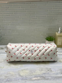 Quilted Hair Tools Travel Bag | Cherry Puffy Pouch |  Zippered Cosmetic Organizer | Padded Hot Tools Case | Cherries