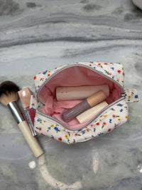 Handmade Wildflower Quilted Makeup Bag | Puffy Travel Pouch, | Zippered Cosmetic Case | Toiletry Boxy Bag
