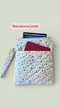 Handmade Quilted Book Sleeve w/ Keychain Strap | Wildflower Print Kindle Pouch (Machine Washable)