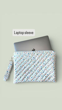 Handmade Quilted Laptop Sleeve w/ Keychain Strap | Wildflower Print Pouch, Machine Washable