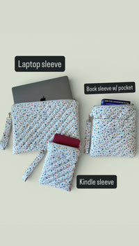 Handmade Quilted Laptop Sleeve w/ Keychain Strap | Wildflower Print Pouch, Machine Washable
