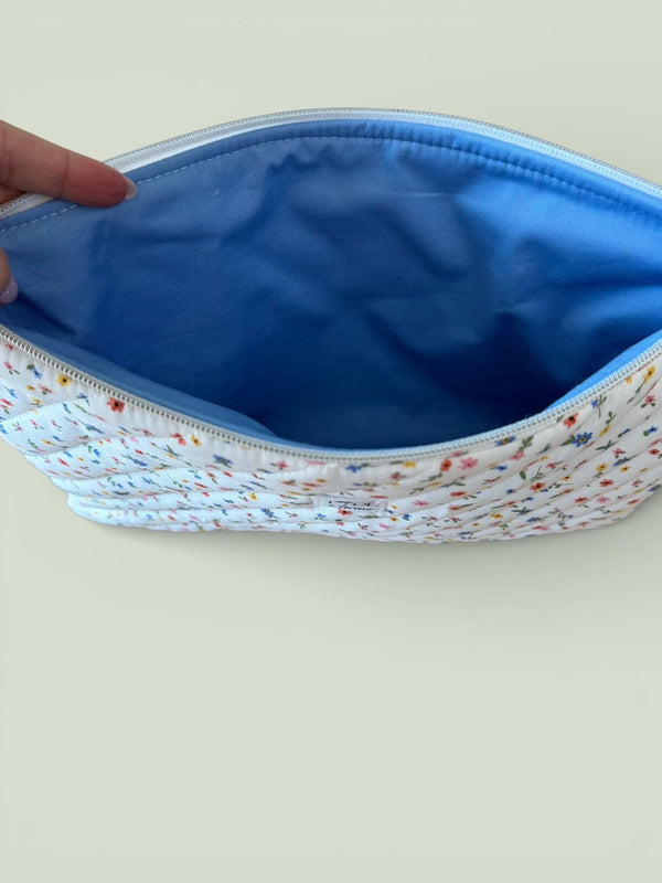 Handmade Quilted Laptop Sleeve w/ Keychain Strap | Wildflower Print Pouch, Machine Washable
