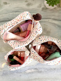 Handmade Quilted Strawberry Makeup Bag | Cotton Travel Pouch | Padded Cosmetics Case