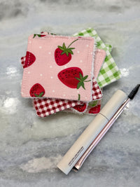 Handmade Quilted Strawberry Makeup Bag | Cotton Travel Pouch | Padded Cosmetics Case