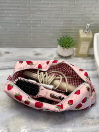 Quilted Strawberry Hairtools Bag | Dyson Travel Pouch | Zippered Cosmetic Toiletry Bag