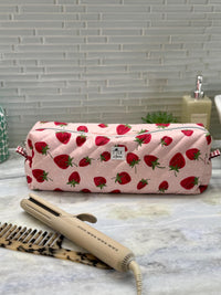 Quilted Strawberry Hairtools Bag | Dyson Travel Pouch | Zippered Cosmetic Toiletry Bag