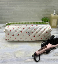 Quilted Hair Tools Travel Bag | Cherry Puffy Pouch |  Zippered Cosmetic Organizer | Padded Hot Tools Case | Cherries