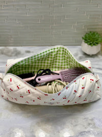 Quilted Hair Tools Travel Bag | Cherry Puffy Pouch |  Zippered Cosmetic Organizer | Padded Hot Tools Case | Cherries