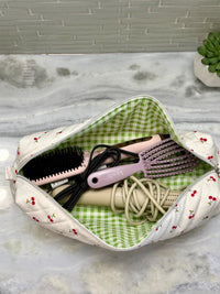 Quilted Hair Tools Travel Bag | Cherry Puffy Pouch |  Zippered Cosmetic Organizer | Padded Hot Tools Case | Cherries