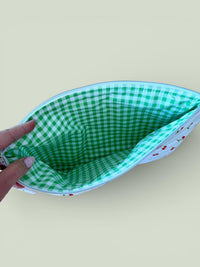 Handmade Quilted Cherry Print Laptop Sleeve w/ Carrying Keychain Strap | Puffy Padded iPad Pouch (Machine Washable)