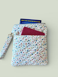 Handmade Quilted Book Sleeve w/ Keychain Strap | Wildflower Print Kindle Pouch (Machine Washable)