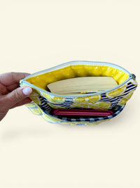 Handmade Quilted Book Sleeve w/ Keychain Strap | Lemons | Zippered Pouch for Book Lover | Lemon Reader Travel Bag (Machine Washable)