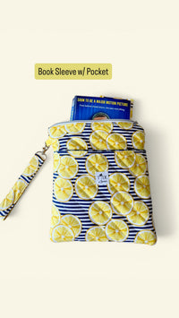 Handmade Quilted Book Sleeve w/ Keychain Strap | Lemons | Zippered Pouch for Book Lover | Lemon Reader Travel Bag (Machine Washable)