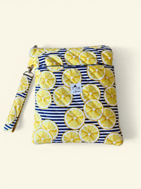 Handmade Quilted Book Sleeve w/ Keychain Strap | Lemons | Zippered Pouch for Book Lover | Lemon Reader Travel Bag (Machine Washable)