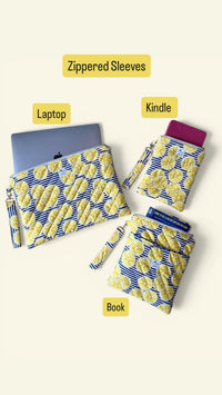 Lemon Slice Quilted Kindle Sleeve w/ Carrying Strap | Zippered e-Reader Pouch (Machine Washable)