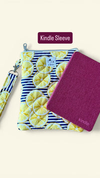 Lemon Slice Quilted Kindle Sleeve w/ Carrying Strap | Zippered e-Reader Pouch (Machine Washable)