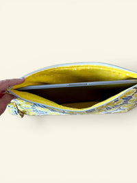 Handmade Lemon Quilted Laptop Sleeve w/ Carry Strap | Puffy Padded iPad Pouch | Zippered MacBook Travel Bag (Machine Washable)