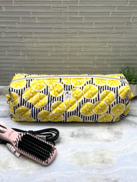 Quilted Lemon Hair Tools Bag | Travel Padded  Pouch | Cosmetic Toiletry Zippered Case | Lemons Hot Tools Case