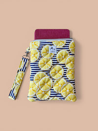 Lemon Slice Quilted Kindle Sleeve w/ Carrying Strap | Zippered e-Reader Pouch (Machine Washable)
