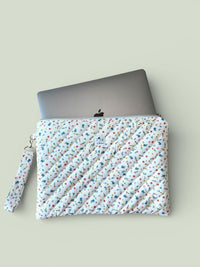 Handmade Quilted Laptop Sleeve w/ Keychain Strap | Wildflower Print Pouch, Machine Washable