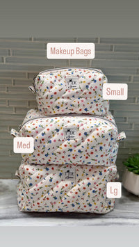 Handmade Wildflower Quilted Makeup Bag | Puffy Travel Pouch, | Zippered Cosmetic Case | Toiletry Boxy Bag