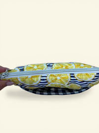 Handmade Quilted Book Sleeve w/ Keychain Strap | Lemons | Zippered Pouch for Book Lover | Lemon Reader Travel Bag (Machine Washable)