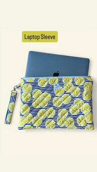 Handmade Lemon Quilted Laptop Sleeve w/ Carry Strap | Puffy Padded iPad Pouch | Zippered MacBook Travel Bag (Machine Washable)
