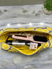 Quilted Lemon Hair Tools Bag | Travel Padded  Pouch | Cosmetic Toiletry Zippered Case | Lemons Hot Tools Case